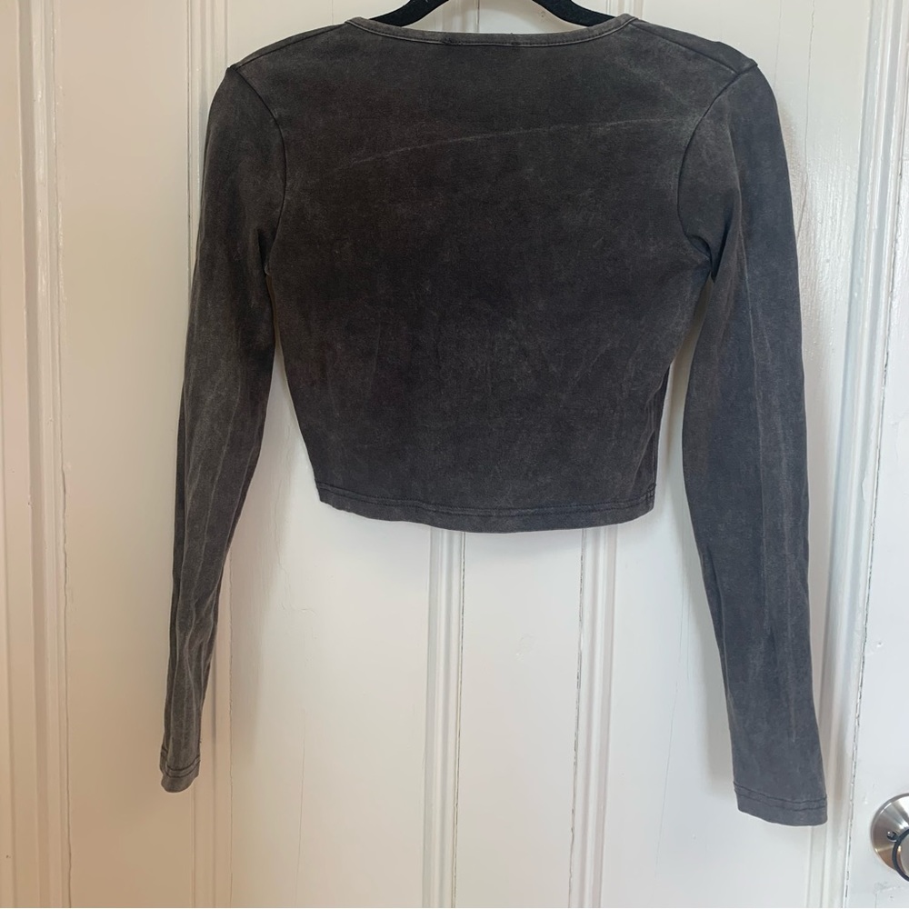 Missguided Mineral Wash Dark Gray Button Up Cropped Long Sleeve - Picture 10 of 16